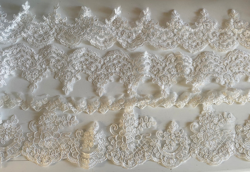 Craftuneed Bundle 4.18Meters ivory bridal lace trim floral embroidered tulle lace trimming for Sewing