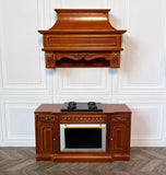 Craftuneed 1:12 Scale Miniature Dollhouse Stove oven and Range Hood Doll Brown Wood Kitchen furniture set Handmade