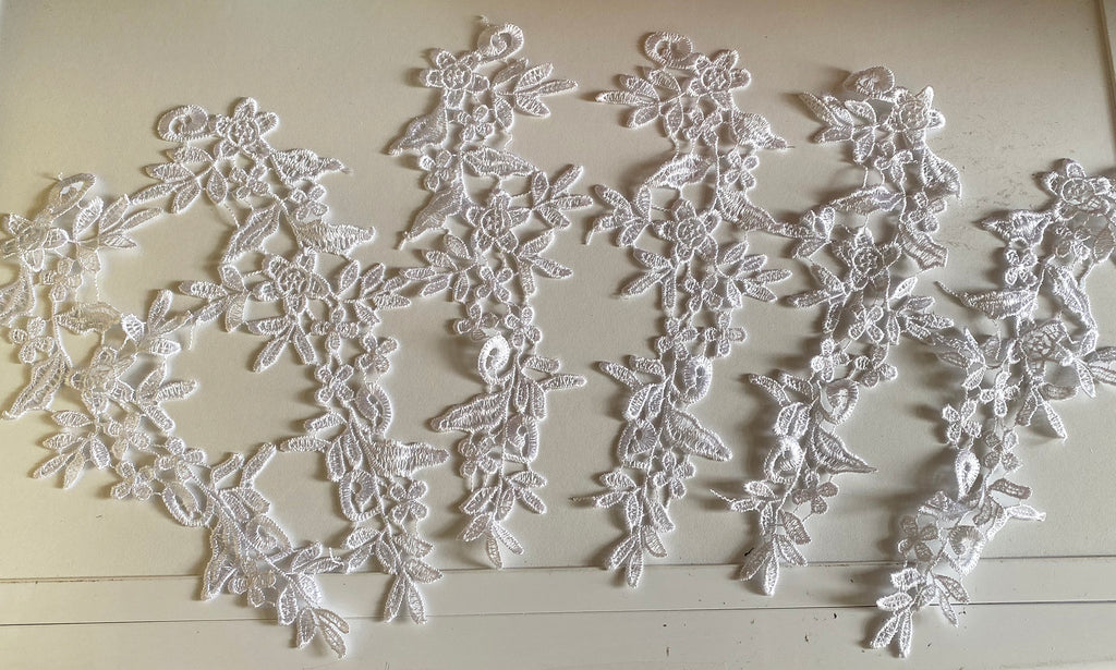 Craftuneed Bundle 6pcs white lace applique sew on embroidered floral tulle lace motif patch