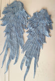A mirror pair feather wing shape lace motif applique sew on shoulder lace cap sleeves patch for dress making sewing