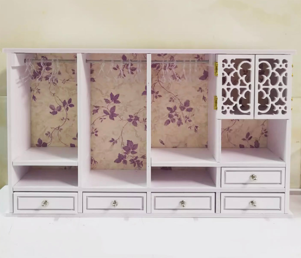 Craftuneed 1:12 scale Miniature White Wardrobe with Drawers Shelves Dollhouse Closet Storage Cabinet Furniture For Dolls