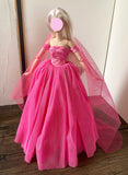 Craftuneed 1:6 miniature doll sharp pink evening ball gown mini doll lace party dress veil Handmade