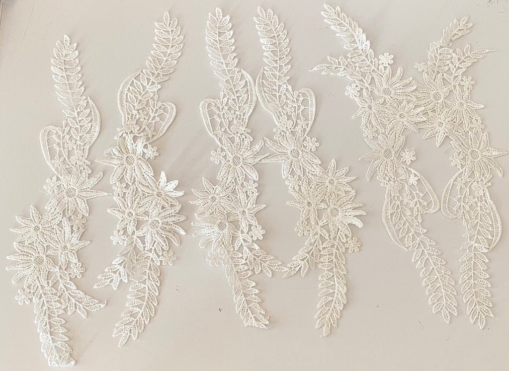 Craftuneed Bundle 6pcs ivory floral lace applique sew on cotton bridal lace motif patch