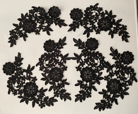 Craftuneed Job lot 6pcs black sew on lace applique dress sewing floral lace motif patch