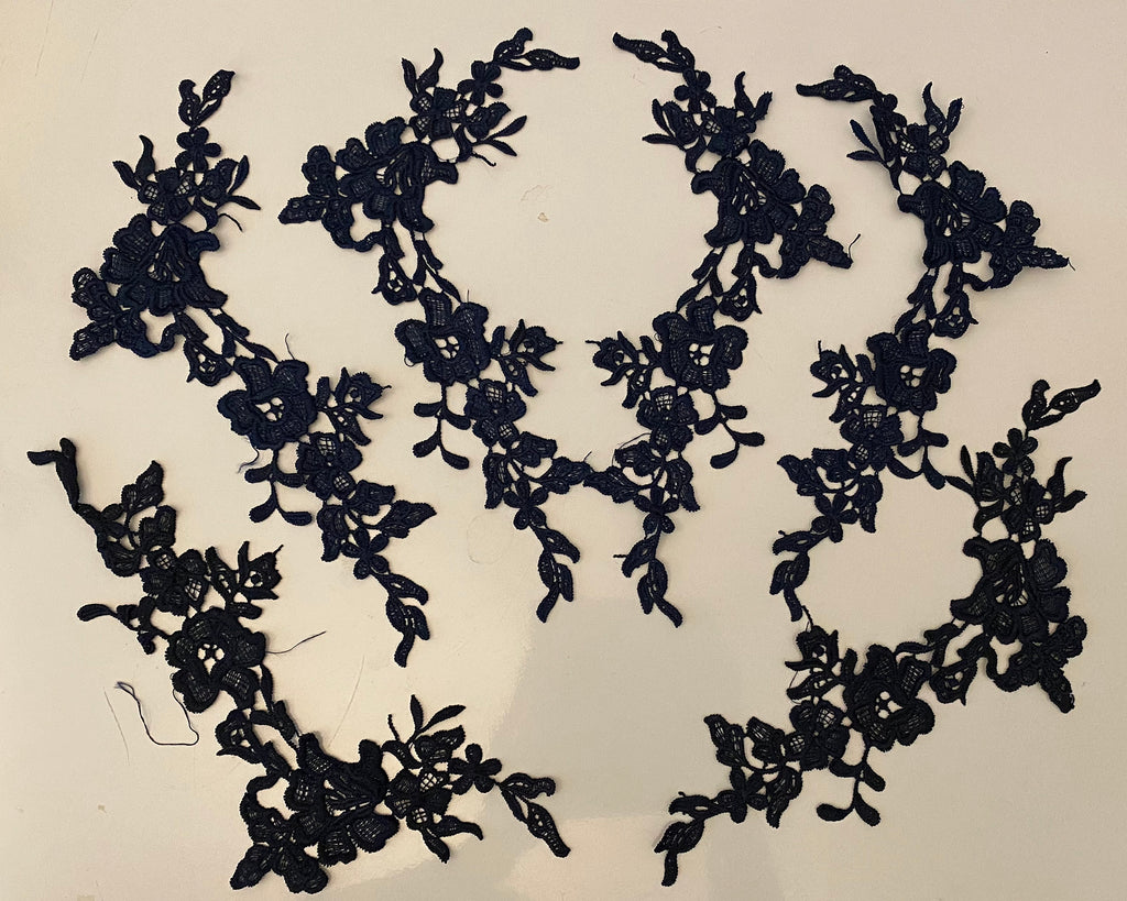 Craftuneed Bundle 6pcs navy sew on lace applique motif floral embroidered lace motif patch