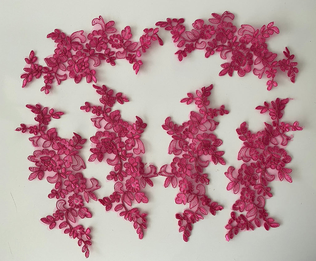 Craftuneed Bundle 6pcs rose pink sew on lace applique embroidered floral tulle lace motif patch