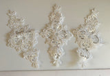 Craftuneed 3pcs ivory bridal floral sequins lace applique sew on embroidered lace motif patch