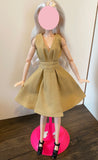 Craftuneed 1:6 miniature doll evening dress mini dollhouse V-Neck ball gown dress in Champagne Handmade