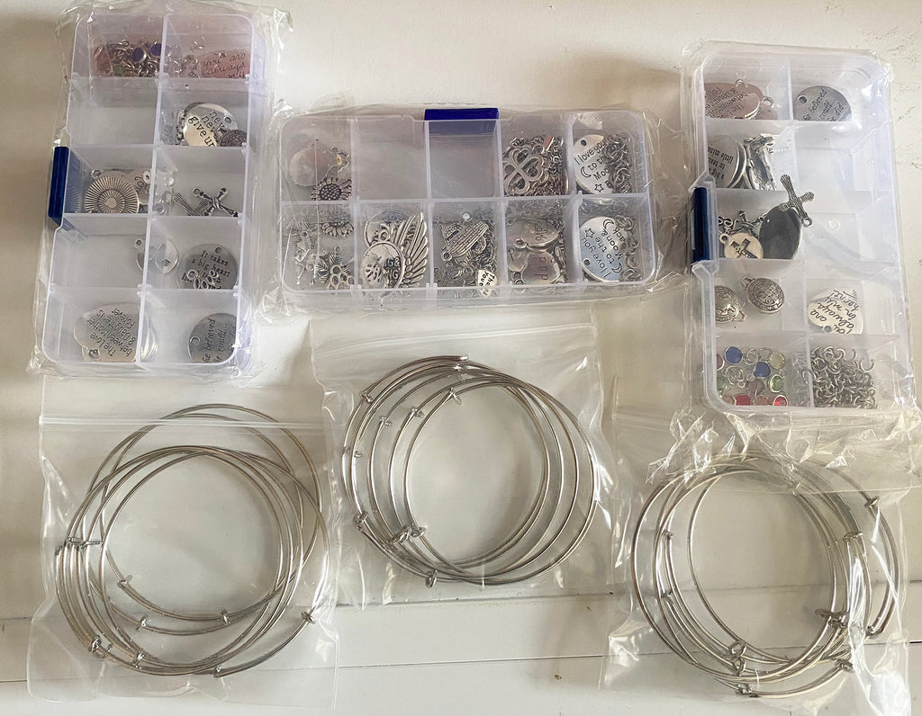 Bundle 3 Storage Boxes with Charms Adjustable Bangles jewellery making kit necklace bracelet pendants findings