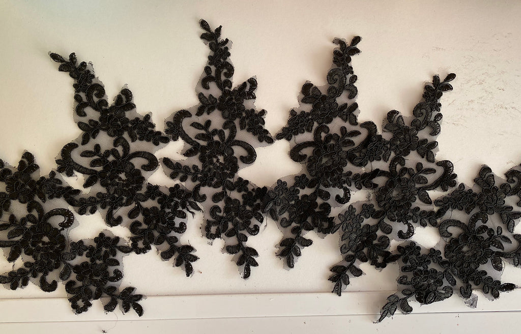 Craftuneed Bundle 6pcs sew on black floral lace applique embroidered tulle lace motif patch