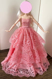Craftuneed 1:6 miniature doll peach pink evening ball gown mini doll lace wedding dress Handmade