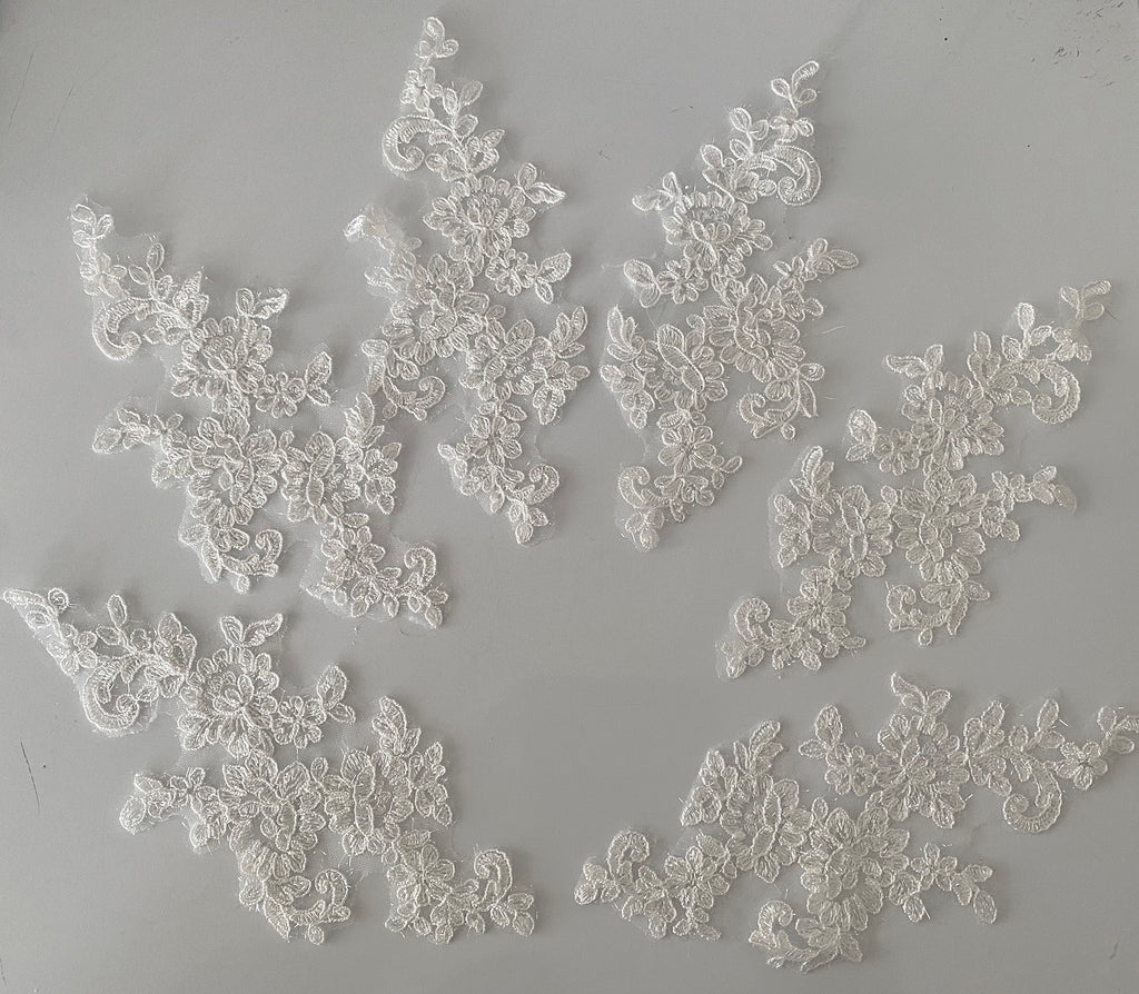 Craftuneed Bundle 6pcs Sparkling ivory floral lace applique sew on tulle lace motif patch