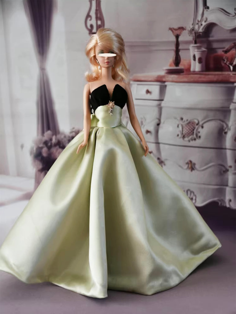 Craftuneed 1:6 Miniature Doll Evening Gown Elegant Satin Ball Dress For Collectible Dolls Luxury Handmade