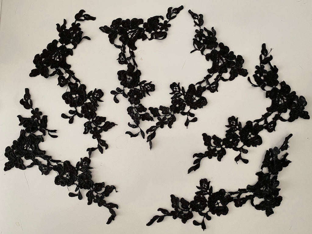 Craftuneed Bundle 6pcs black sew on lace applique embroidered floral lace motif patch