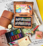 1:6 Scale Miniature Oil Pastel Set in Wooden Box Dollhouse Art Supplies, Tiny Crayons, Mini Painting Props Decor for Dolls