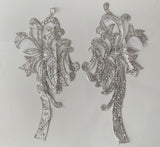 Craftuneed a mirror pair silver sequins lace applique sew on dancing costume floral lace motif patch