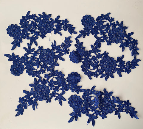 Craftuneed Job lot 6pcs royal blue sew on lace applique dress sewing floral lace motif patch