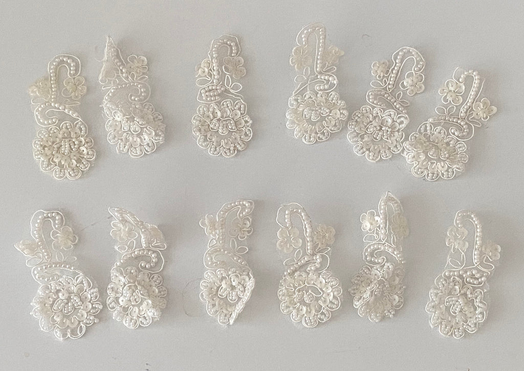 Craftuneed Bundle 12pcs ivory beaded lace applique sew on floral sequins lace motif patch