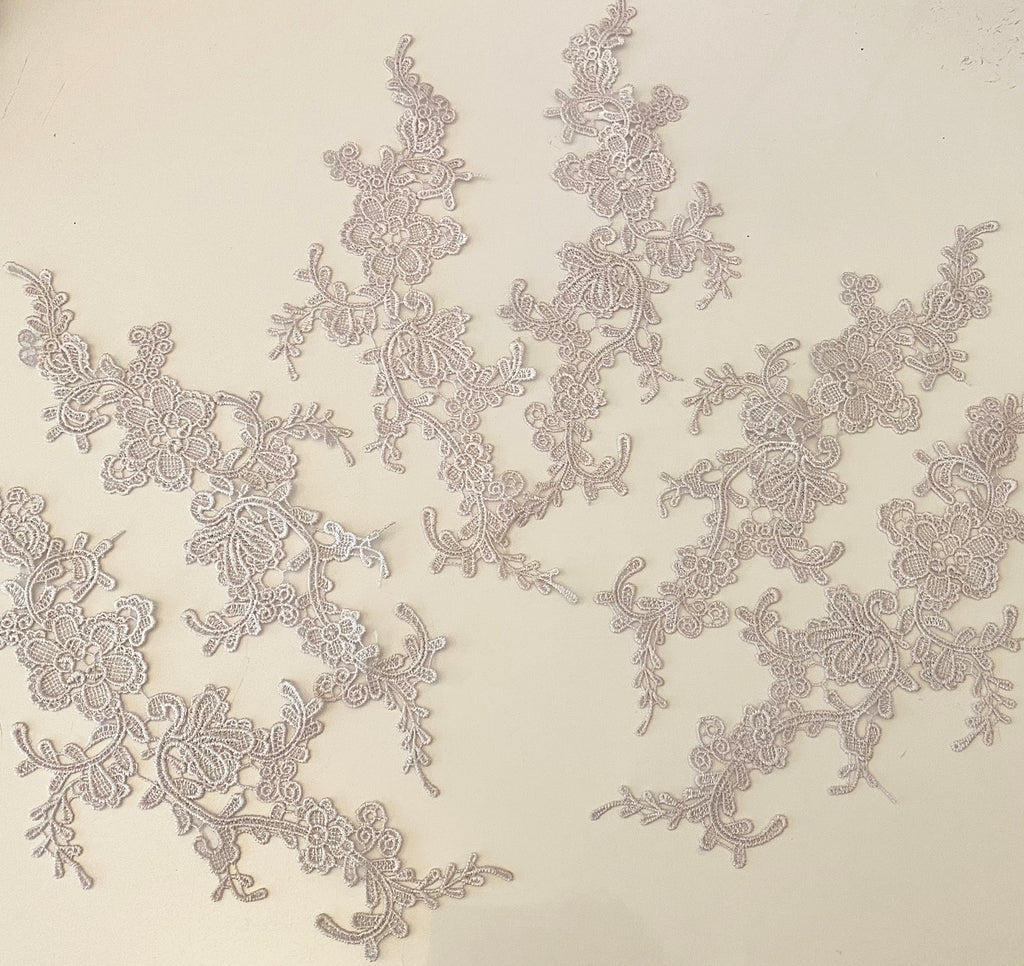 Craftuneed Bundle 6pcs grey lace applique sew on embroidered floral lace motif patch