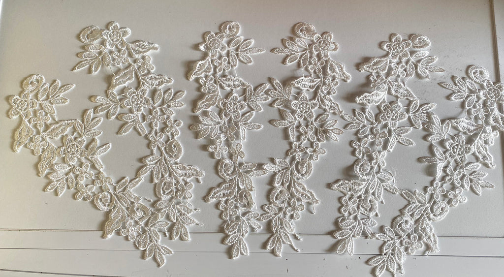 Craftuneed Bundle 6pcs off white lace applique sew on embroidered floral lace motif patch