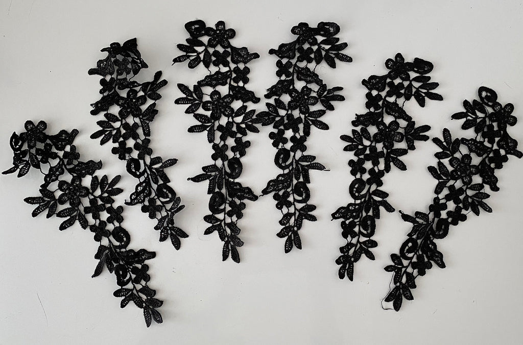 Craftuneed Bundle 6pcs black sew on lace applique embroidered floral lace motif patch