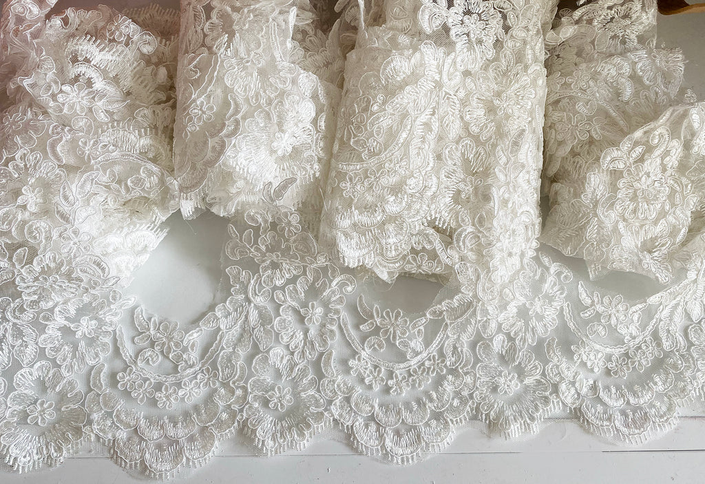 Craftuneed Bundle 9.2Meters Ivory Embroidered Bridal Lace Trim Sew On Floral Tulle Lace Trimming For Dress Making