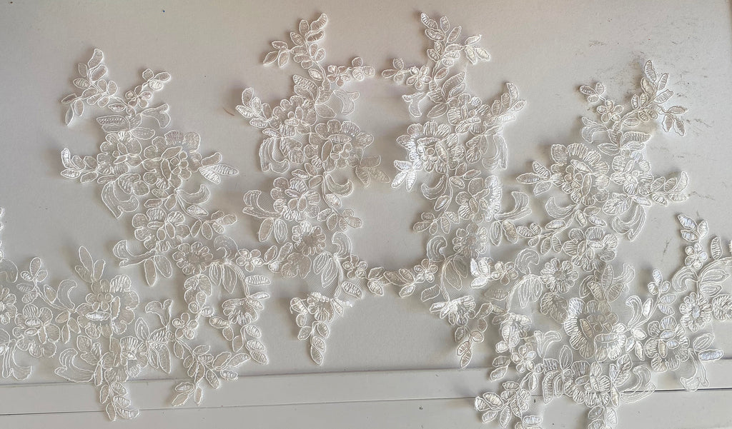 Craftuneed Bundle 6pcs ivory floral lace applique sew on bridal wedding embroidered tulle lace motif patch