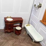 Craftuneed 1:12 Scale Doll Vanity Sink Cabinet Stool Bathtub Miniature Dollhouse Victorian Style Bathroom furniture