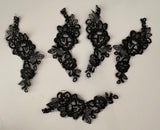 Craftuneed Bundle 5pcs black sew on lace applique embroidered floral tulle lace motif patch