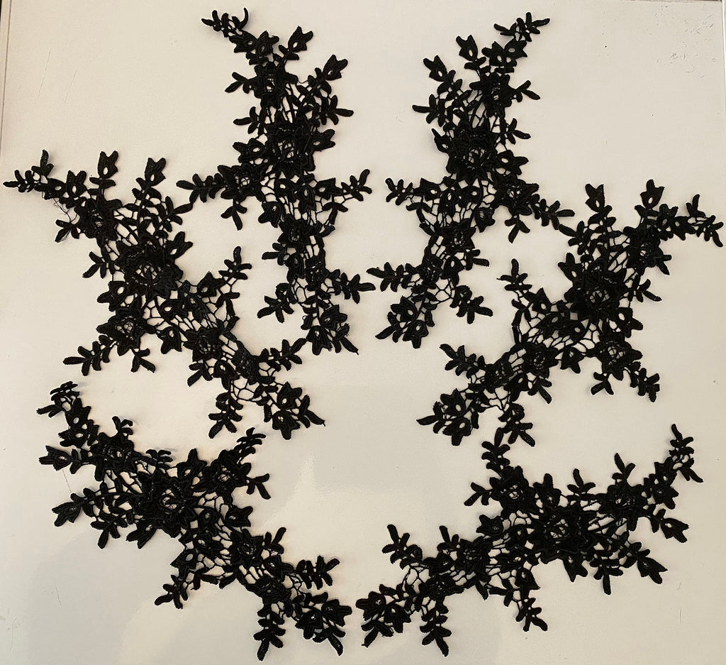 Craftuneed Bundle 6pcs black lace applique sew on bridal embroidered floral lace motif patch