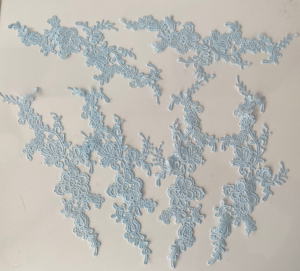 Craftuneed Bundle 6pcs light blue sew on lace applique mirror floral lace motif patch