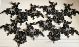 Craftuneed Bundle 4pcs black tulle lace applique sew on embroidered floral lace motif patch