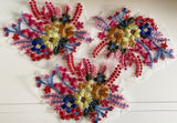 Bundle 3pcs Colourful Embroidered Floral Lace Applique Patches 3D Cotton Threads Flower Lace Motif