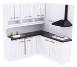 Craftuneed 1:12 Scale Miniature Dollhouse Kitchen Cabinet with Sink Stove Extractor Hood Set Doll White Kitchen Furniture