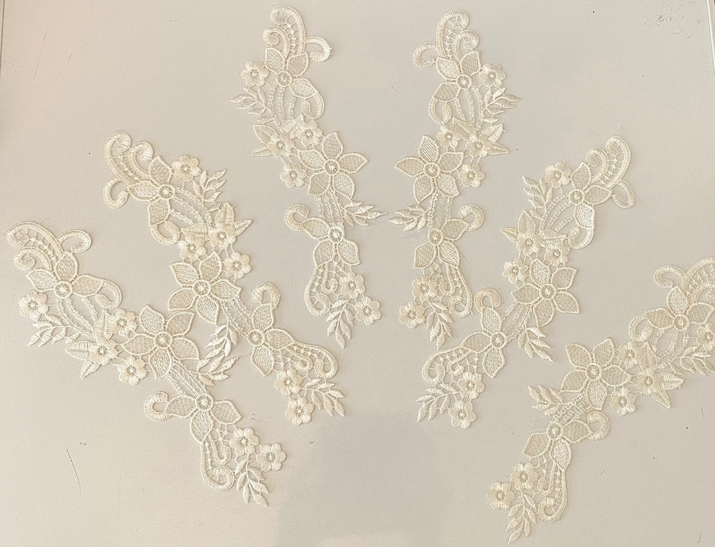 Craftuneed Bundle 6pcs ivory embroidered lace applique sew on bridal wedding floral lace motif patch
