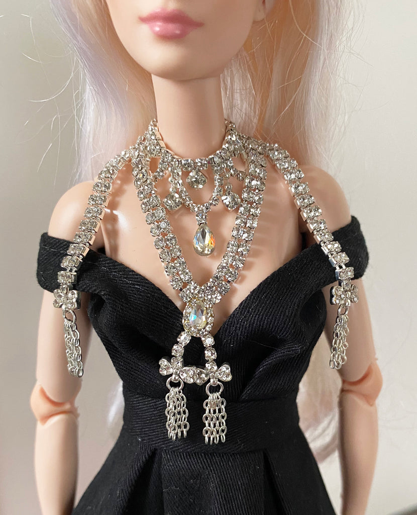 Craftuneed 1:6 miniature handmade doll Marie Antoinette Inspired Rhinestone Silver Necklace jewellery