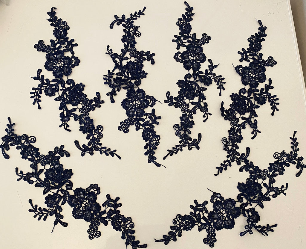 Craftuneed Bundle 6pcs navy lace applique sew on floral embroidered lace motif patch