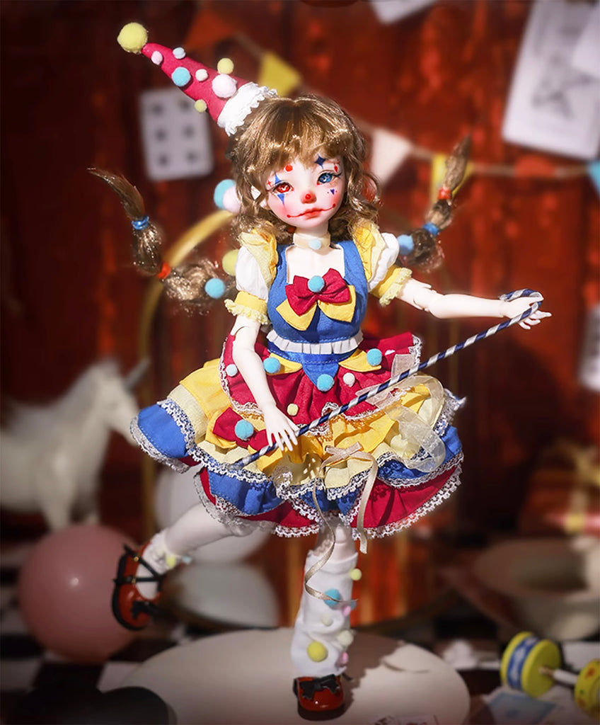 Craftuneed 1:6 Scale Circus Princess BJD Doll Dorina Clown Girl with Hand-Painted Face Makeup Colourful Costume Collectible
