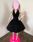 Craftuneed 1:6 miniature doll black evening dress mini dollhouse V-Neck ball gown dress Handmade