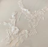 Craftuneed Bundle 2pcs ivory floral lace collar applique sew on cotton embroidered lace motif patch