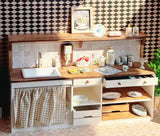 1:6 Scale Kitchen Sink Bar Counter Miniature Dollhouse Kitchen Wooden Countertop with Sink & Shelves Cabinet Furniture