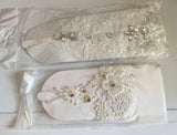 Bundle 2 Pairs Ivory Floral Lace Wedding Gloves Bridal Fingerless beaded Gloves