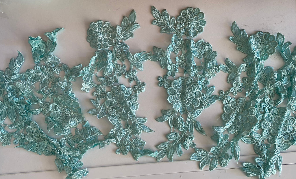 Craftuneed bundle 6pcs green blue sew on lace applique dress sewing floral lace motif patch