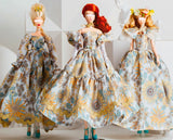 Craftuneed 1:6 Miniature Doll Dress Victorian Princess Floral Gown with Sunflower Print Elegant Handmade Outfit For Collectible Dolls