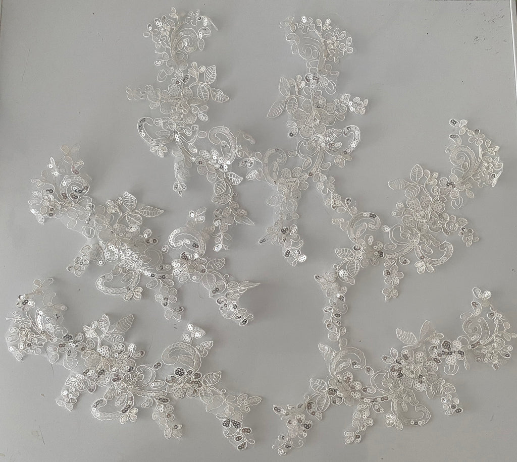 Craftuneed Bundle 6pcs ivory sew on sequins lace applique embroidered floral lace motif patch