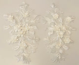 Craftuneed A Mirror Pair off white colour 3d floral lace applique sew on embroidered sequins lace motif patch