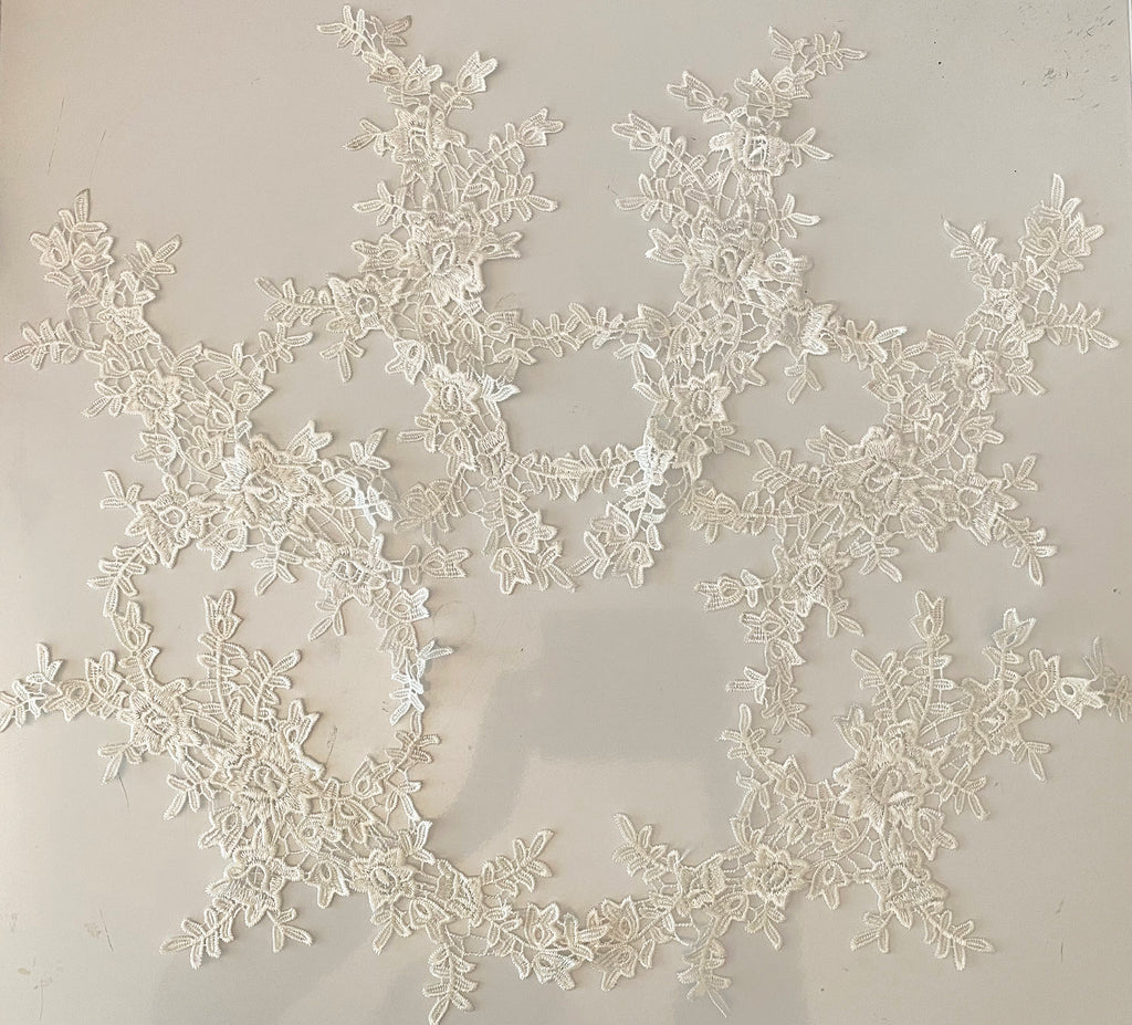 Craftuneed Bundle 6pcs ivory lace applique sew on bridal embroidered floral lace motif patch