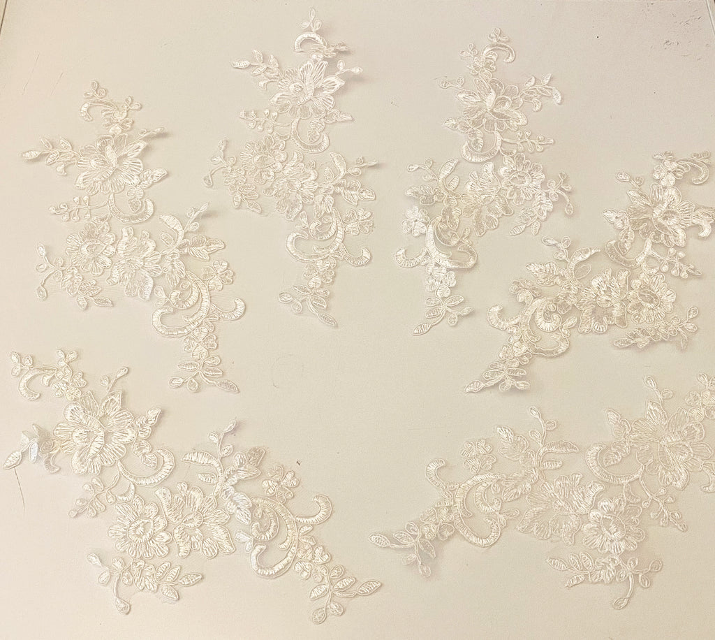 Craftuneed Bundle 6pcs ivory embroidered lace applique sew on bridal floral tulle lace motif patch