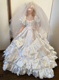 Craftuneed 1:6 miniature 90s Inspired Vintage Doll Wedding Gown Bridal Dress and Veil with ruffle details Handmade