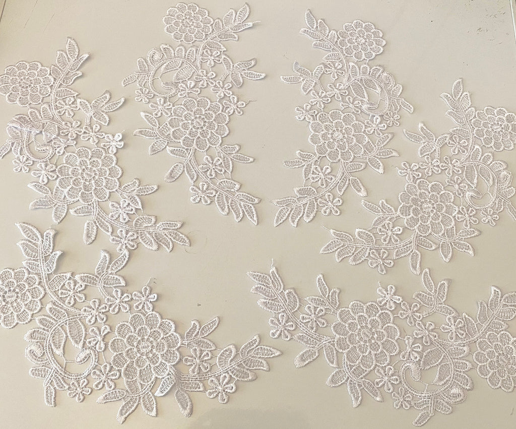 Craftuneed Bundle 6pcs white sew on lace applique embroidered floral lace motif patch